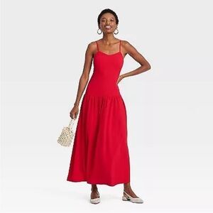 Women's Maxi Drop Waist Dress - A New Day Red M